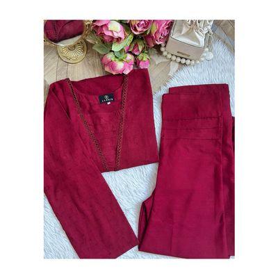 MAROON CHIKANKARI KURTI SET_img_0
