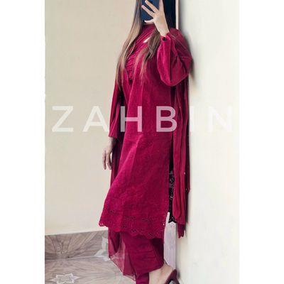 MAROON CHIKANKARI KURTI SET_img_3