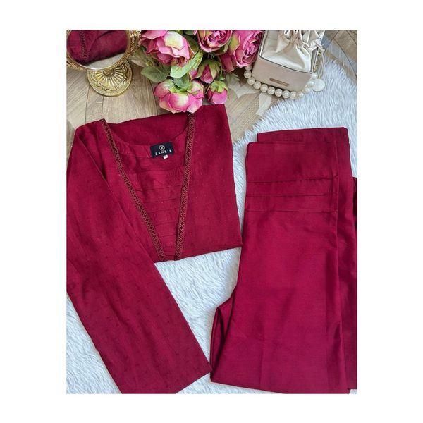 MAROON CHIKANKARI KURTI SET